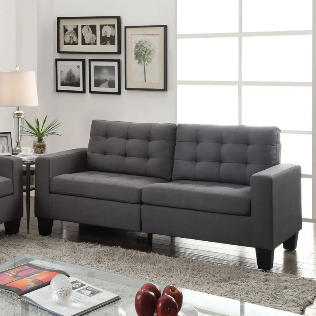Dashing Sofa Gray Linen Fabric Benzara
