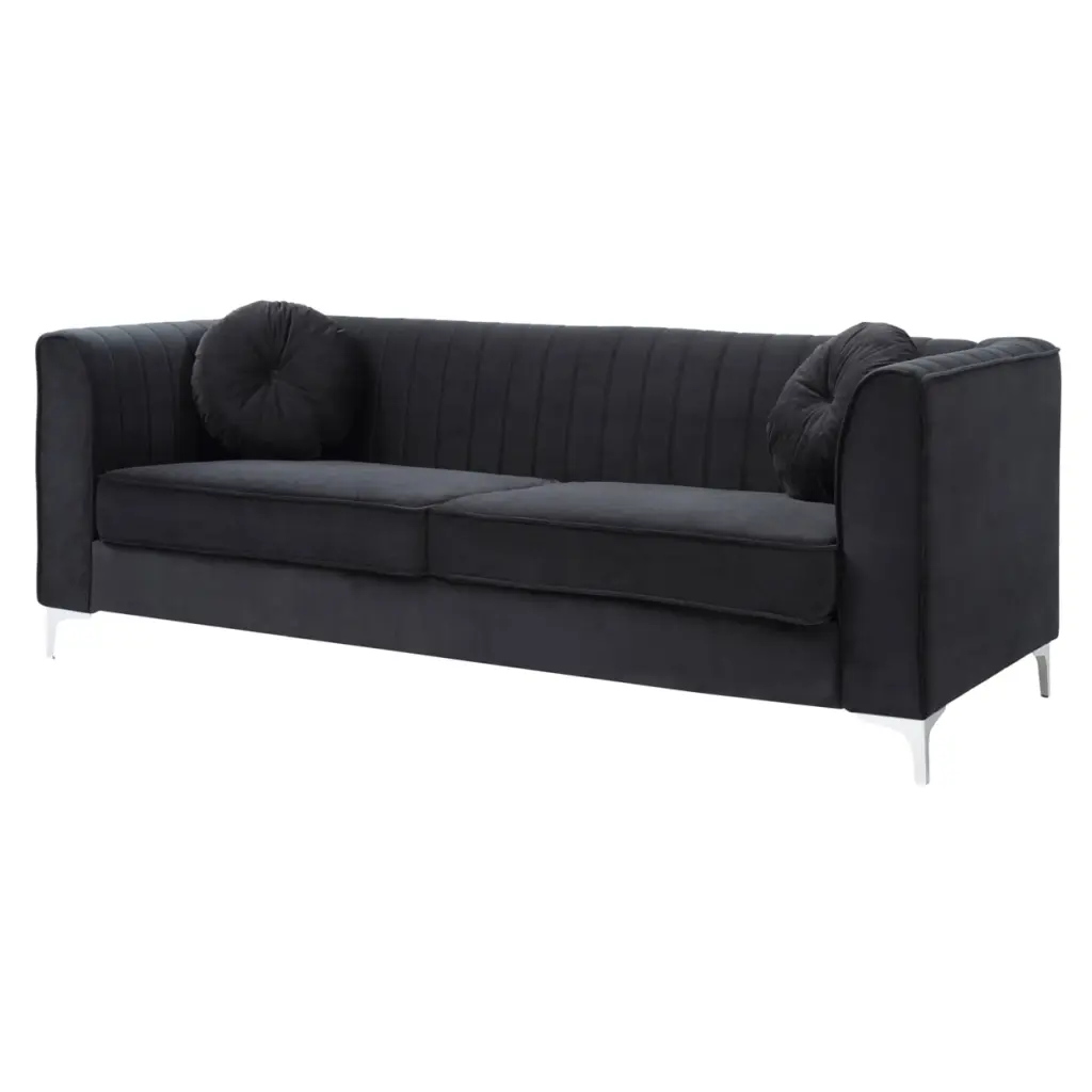 Passion Furniture Delray 87 Black Velvet 2-Seater Sofa Throw Pillows