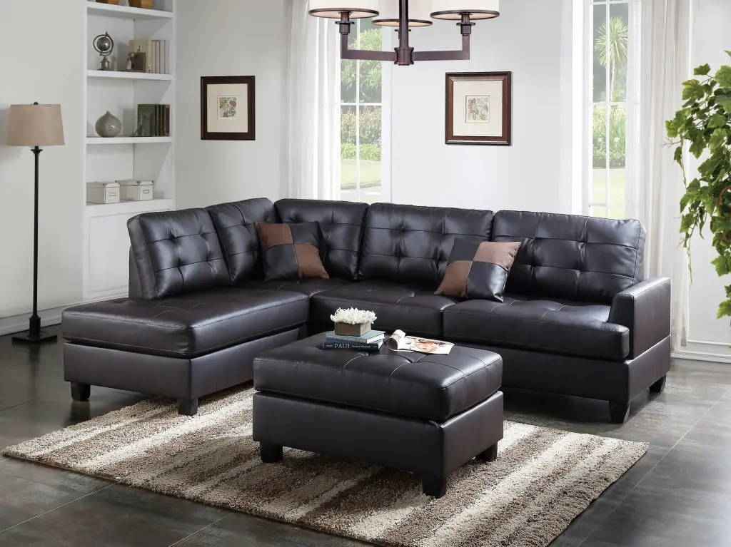Lucia 3pc Faux Leather Sectional Sofa Set Espresso Go Green Woods
