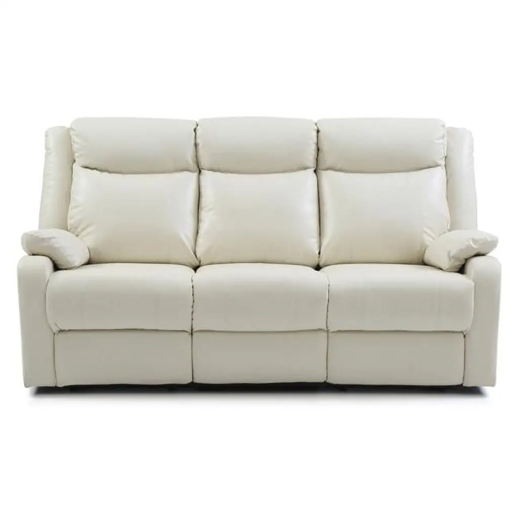 Passion Furniture 76 Ward Faux Leather 3-Seater Reclining Sofa Pillow Top Arm Pearl