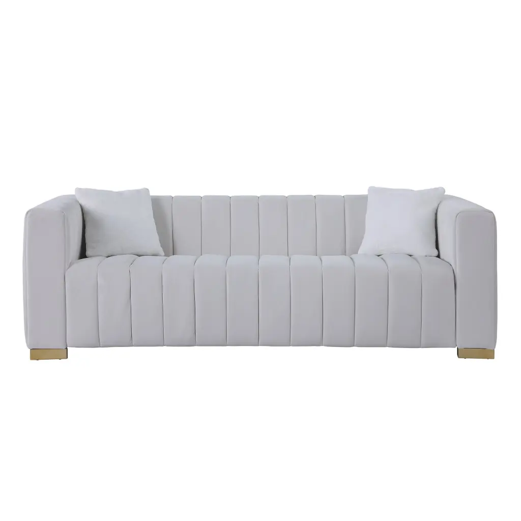 85.76 White Velvet 3 Seater Sofa Couch Pillows - Modern Living Room Furniture Bed Bath & Beyond