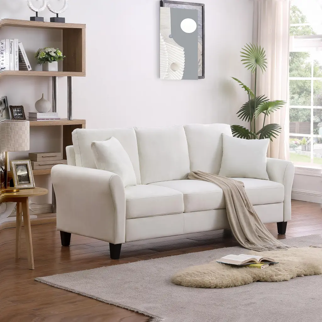 Modern Velvet Couch 2 Pillows 78 Inch Width 3 Seater Sofa Plastic Legs Living Room CNCJ