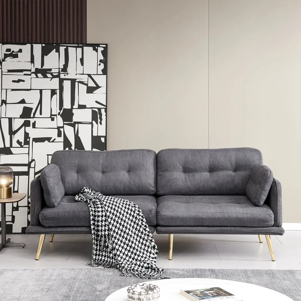 CoSoTower 3-Seat Sofa Gold Metal Legs - Dark Grey Cotton Linen Fabric Sofa