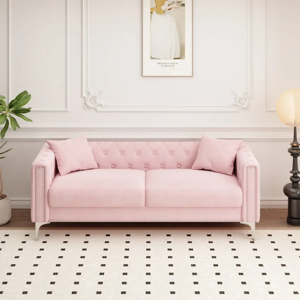 CoSoTower 83 Pink Velvet Triple Sofa 2 Pillows - Suitable Any Space