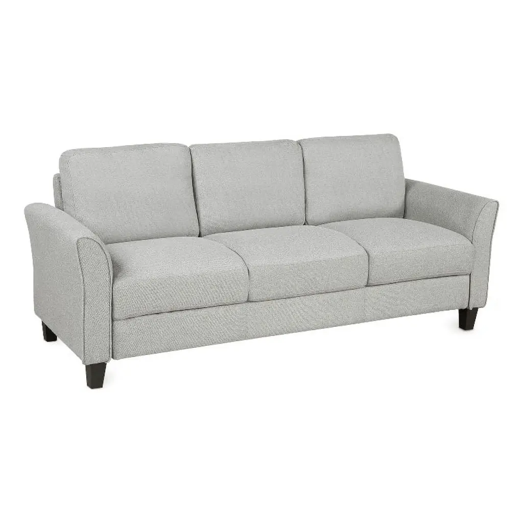 CRO Decor 3-Seat Sofa Living Room Linen Fabric Sofa Light Gray