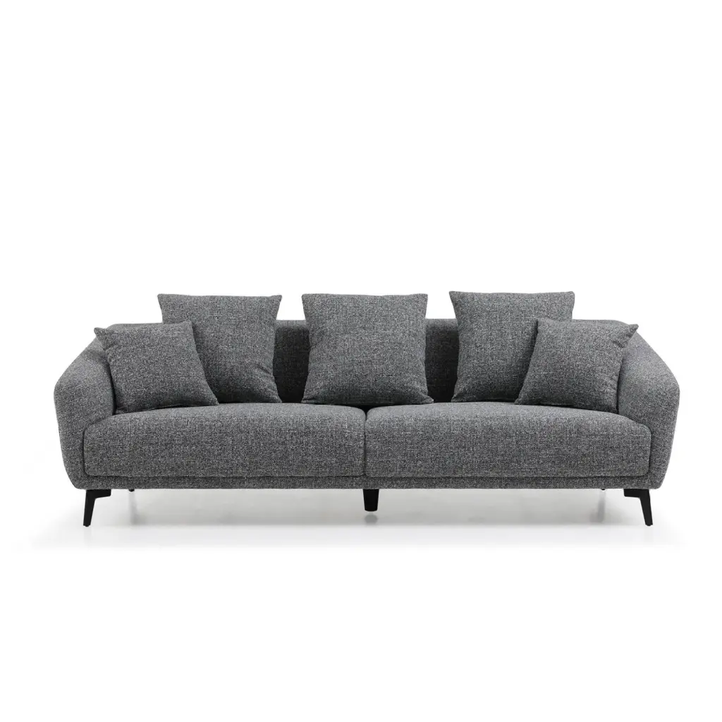 Sleek 3 Seater Dark Grey Modern Sofa Couch Fabric Upholstery HATNOKIL