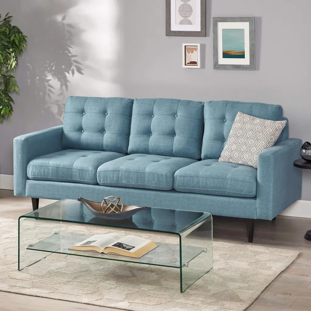 Homiyad Contemporary Tufted Fabric 3-Seater Sofa - Comfortable Living Room Couch