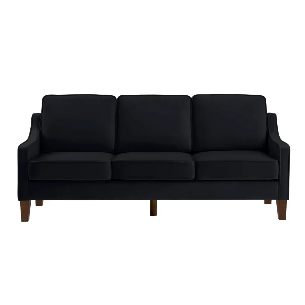 Modern 3 Piece Seat Sofa Couch Scooped Armrest Wood Legs Upholstered Velvet 3-Seat Sofa Removable Cushions Livingroom Bedr...