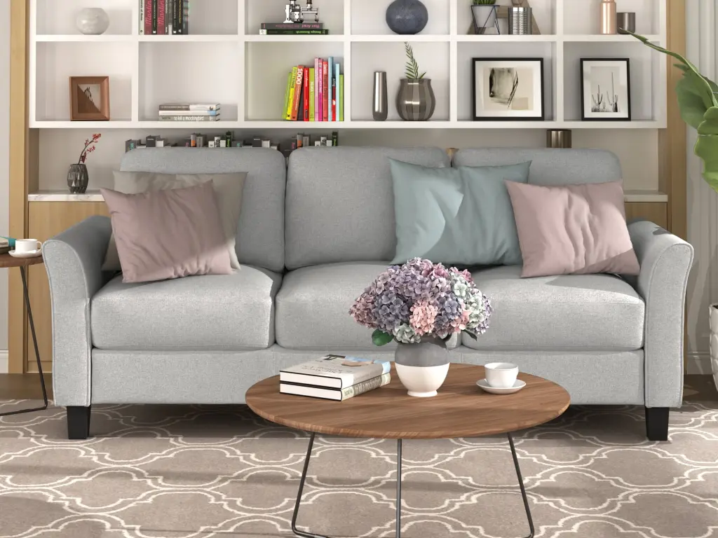 Lowestbes 3-Seat Sofa Modern Linen Fabric Sturdy Wooden Legs Living Room Lowestbest