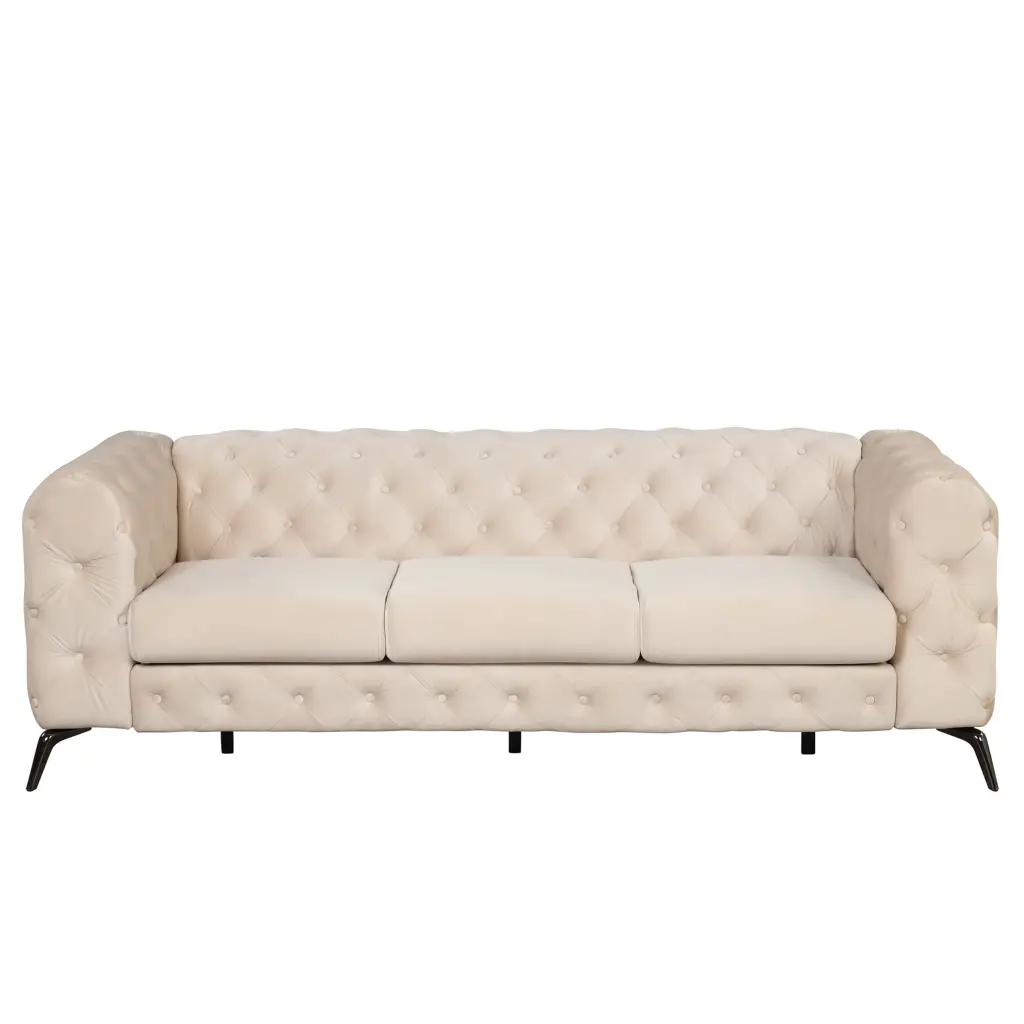 85.5 Inch Velvet Upholstered Sofa Sturdy Metal Legs - Modern 3 Seater Couch Button Tufted Back Living Room Miekor