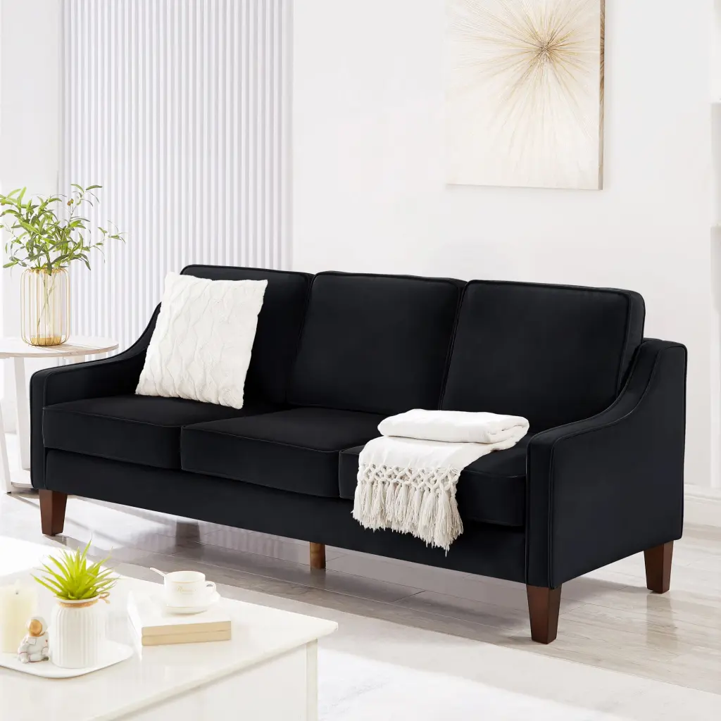 Modern 3 Piece Velvet Sofa Set Scooped Armrests and Wood Legs Miekor