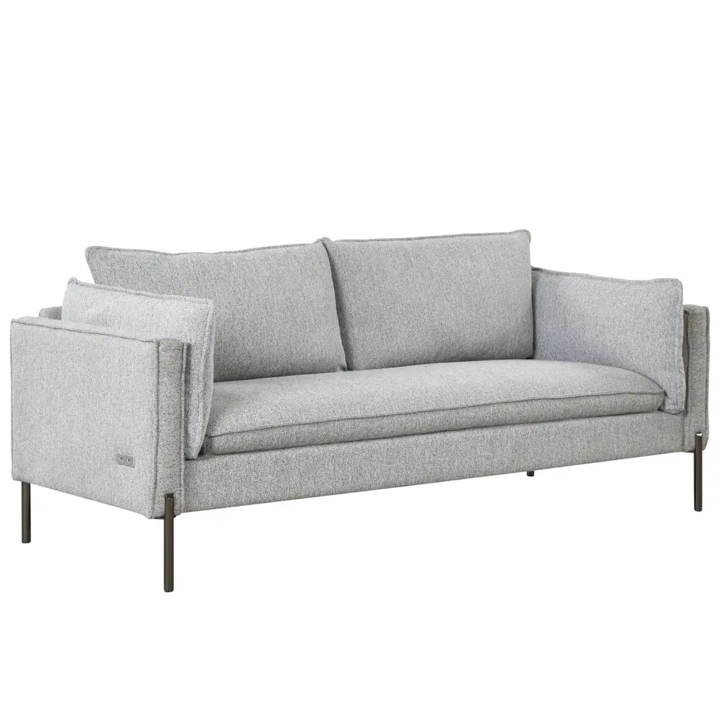 Modern Style 3-Seat Sofa Linen Fabric USB Charging Ports and Comfortable Foam Cushions Ponnky
