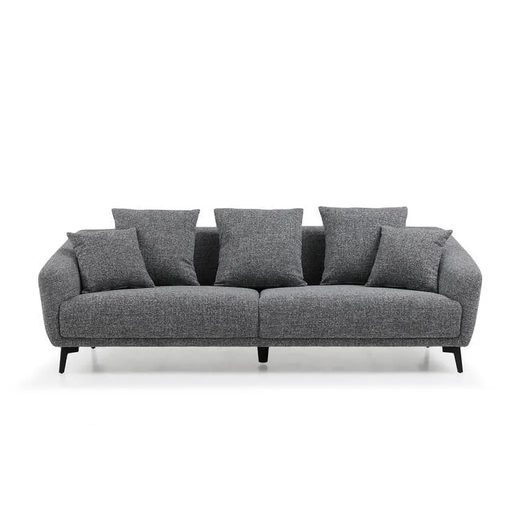 3 Seater Dark Grey Modern Sofa Couch Sleek Metal Legs Contemporary Living Ponnky