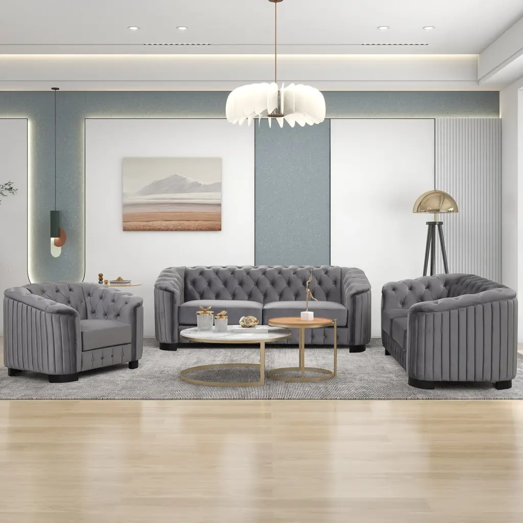 Canddidliike Gray Velvet Upholstered Accent Sofa Thick Removable Cushion