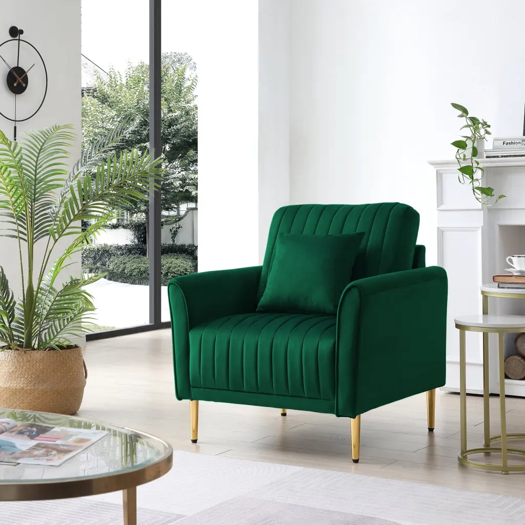 CoSoTower Channel Tufted Green Velvet Single Living Room Sofa Accent Chair