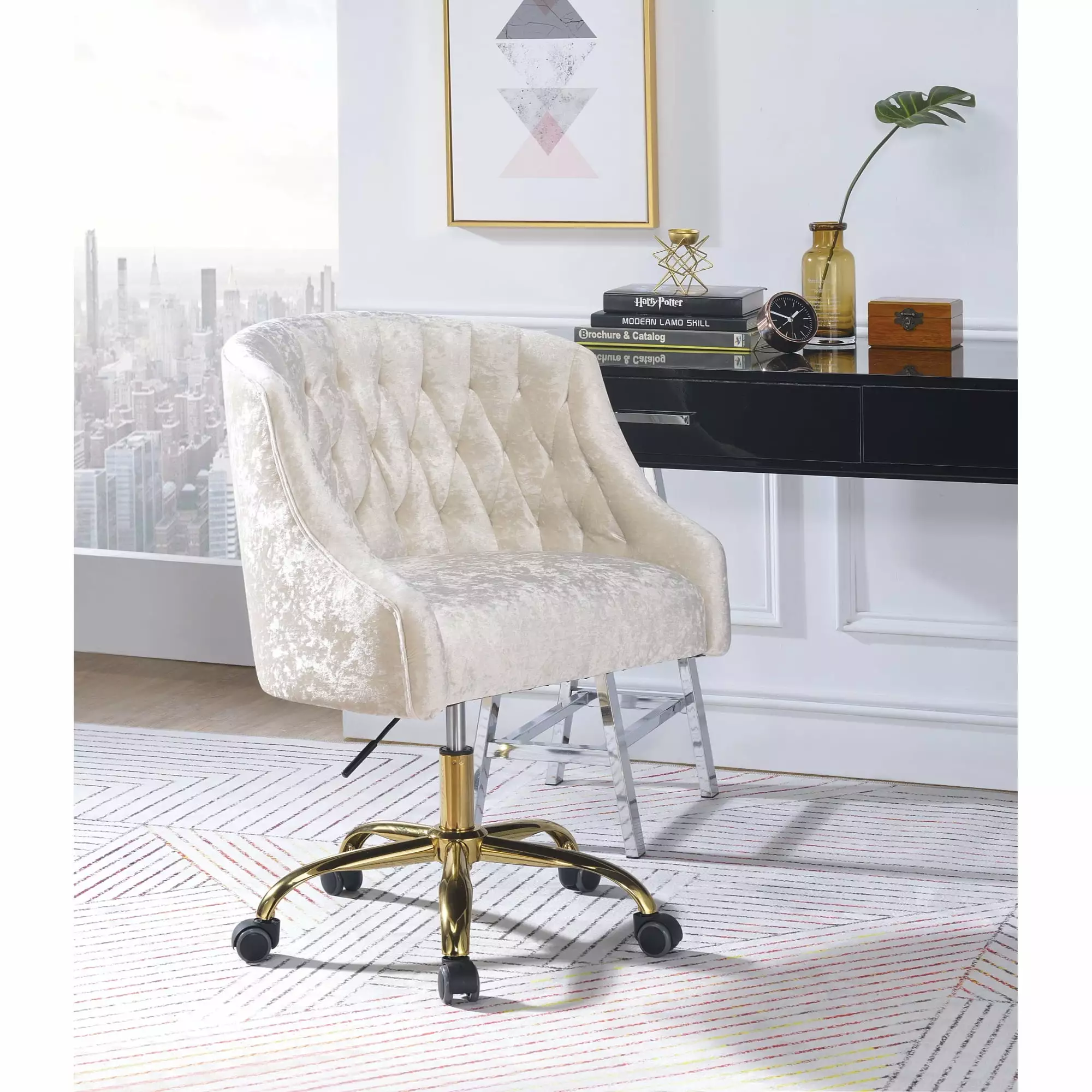 Ergode Office Chair Vintage Cream Velvet and Gold Accents Stylish Workspace