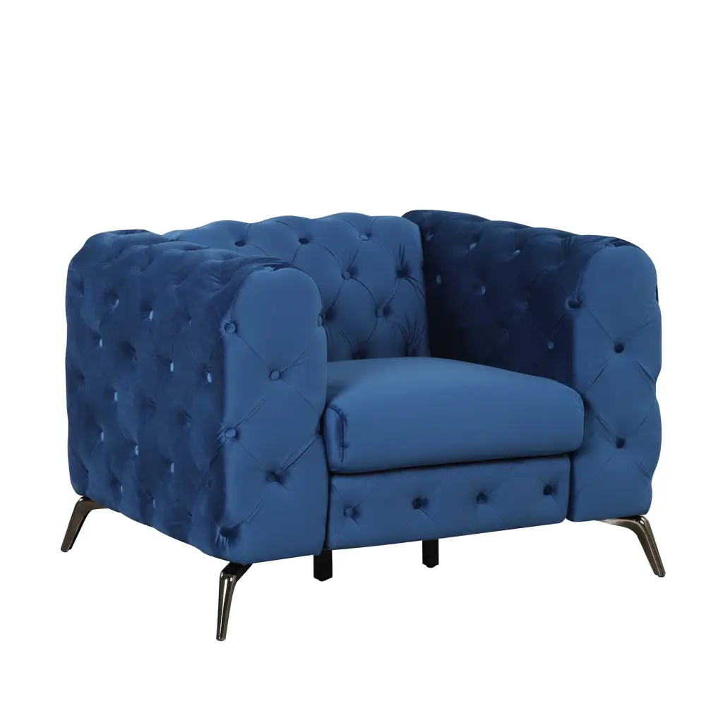 Homiyad 40.5 Blue Velvet Accent Sofa Chair Button Tufted Back - Modern Single Couch