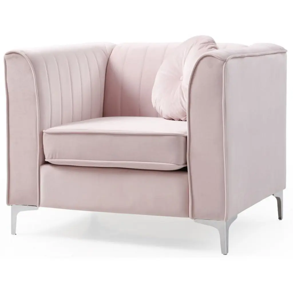 Maklaine Contemporary Soft Velvet Channel Tufted Chair Pink