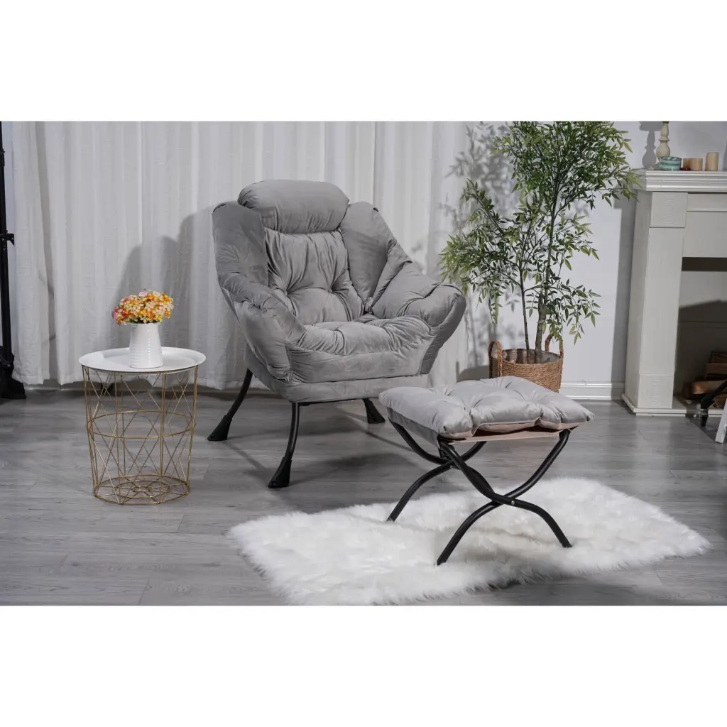 Modern Cotton Fabric Lazy Chair Armrests and Side Pocket Light Gray - Comfortable Lounge Sofa Ponnky