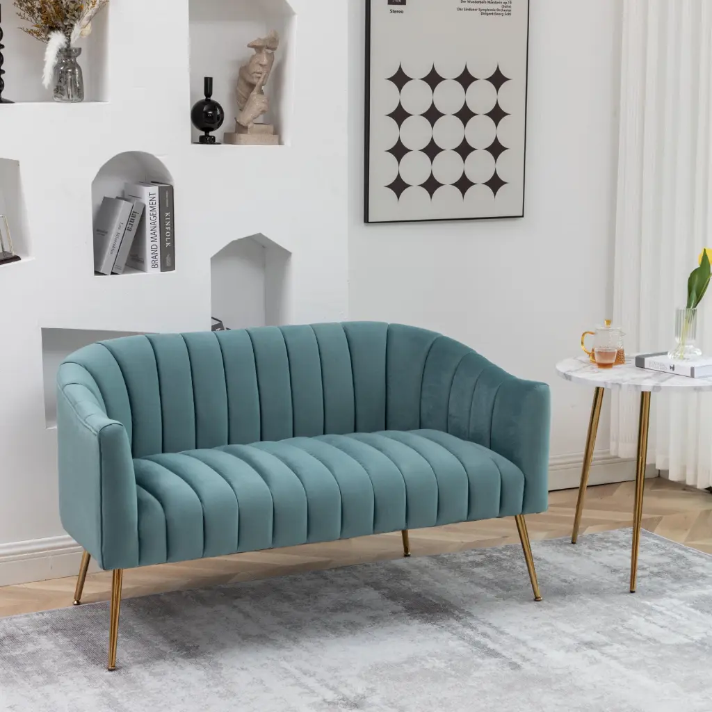 SEYNAR Modern Velvet Bucket Loveseat - Upholstered Barrel Accent Sofa Living Room or Office