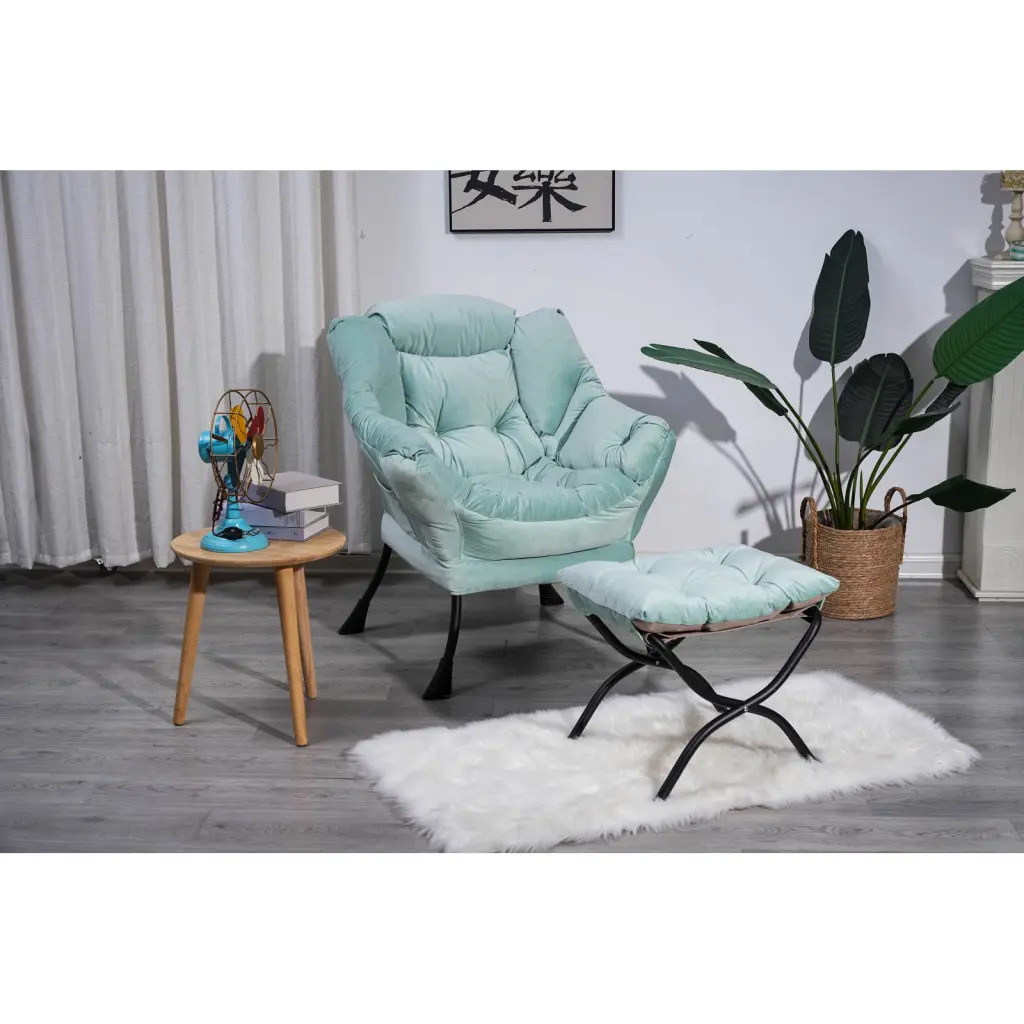 Green Accent Lounge Chair Modern Cotton Fabric Armrests and Side Pocket - Comfortable Steel Frame Sofa Wodine