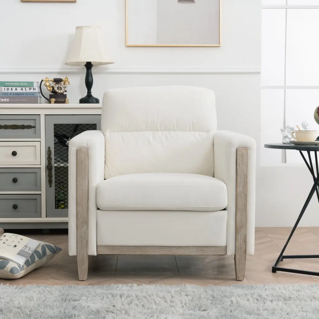 Modern 33.46W One-Seater Living Room Sofa Beige Fabric Easy Assembly Solid Wood Frame Wodine