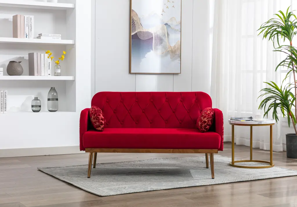 DeeHome COOLMORE Velvet Accent Loveseat Sofa Metal Feet Modern Decor