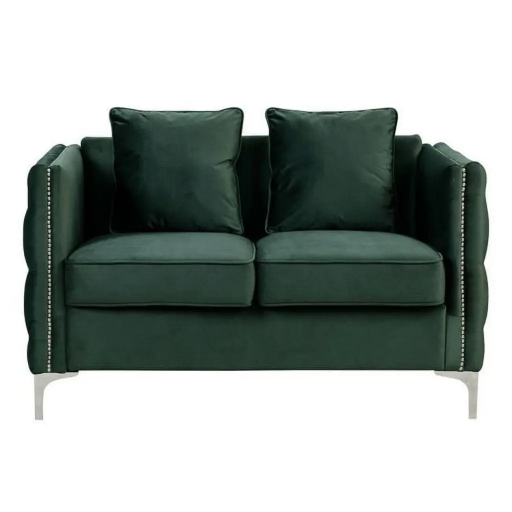 53 . Zion Accent Loveseat Nailhead Trim Green & Chrome DeluxDesigns