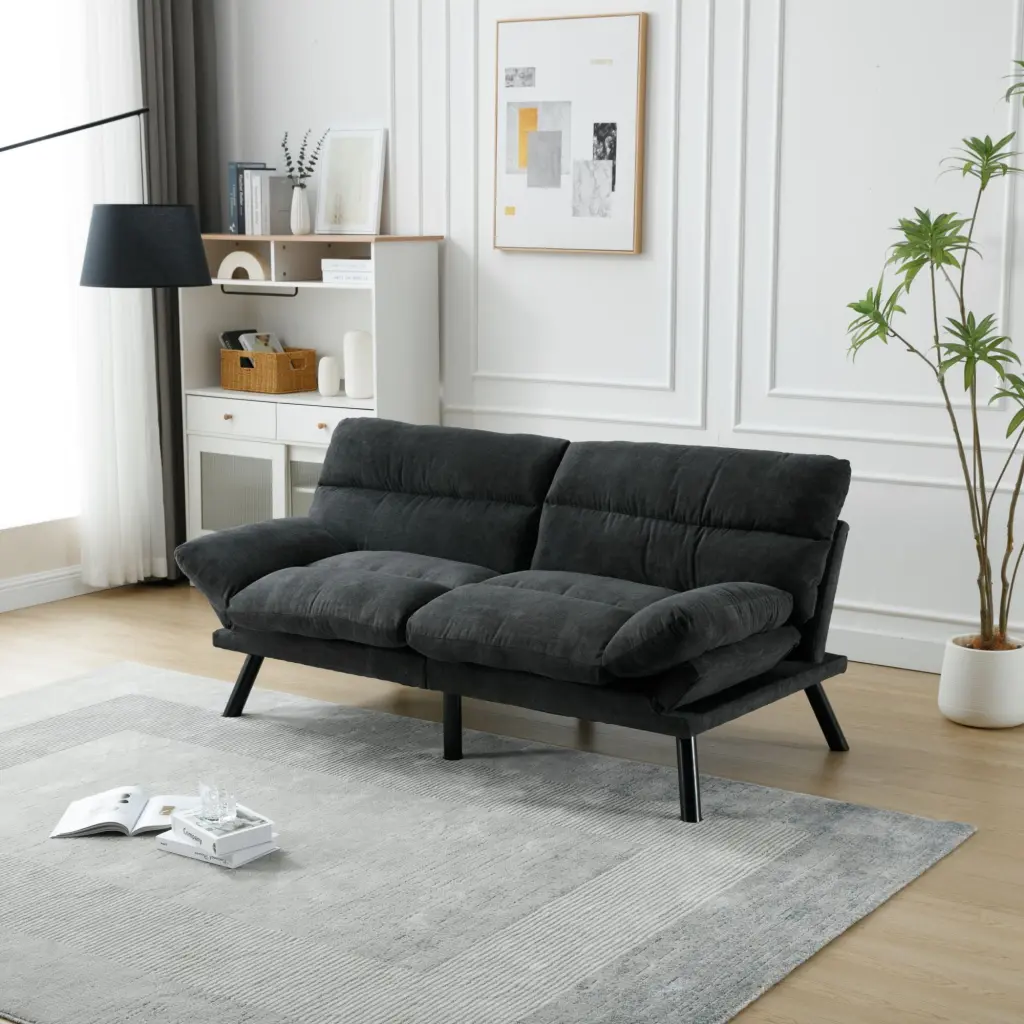Velvet Accent Loveseat Sofa Metal Feet Dark Gray Living Room Bedroom Jamini
