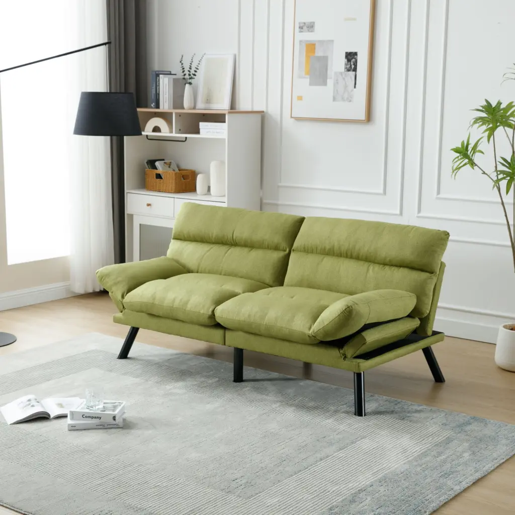 Velvet Accent Loveseat Sofa Metal Feet Green Living Room Bedroom Jamini