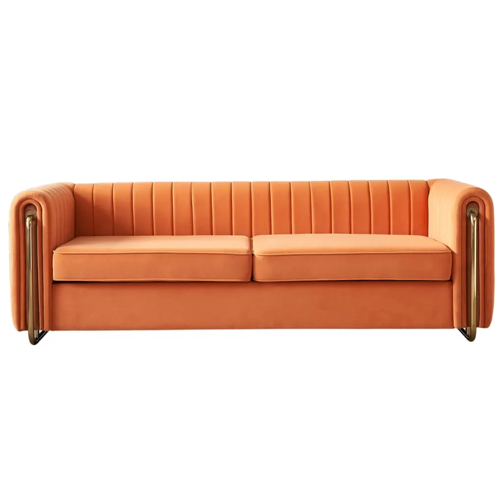 Velvet U-Shaped Sectional Sofa Metal Legs Modern Accent Sofa Orange Living Room ARCTICSCORPION