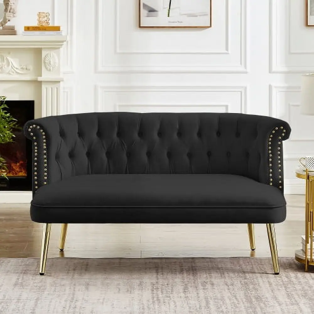 Leumiusa Modern Velvet Sofa Nailhead Trims Arms Upholstered Accent Sofa Couch Black