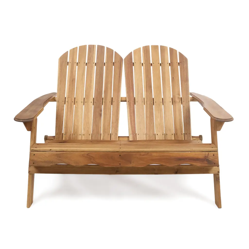 Muriel Outdoor Acacia Wood Adirondack Loveseat Natural Finish GDFSTUDIO