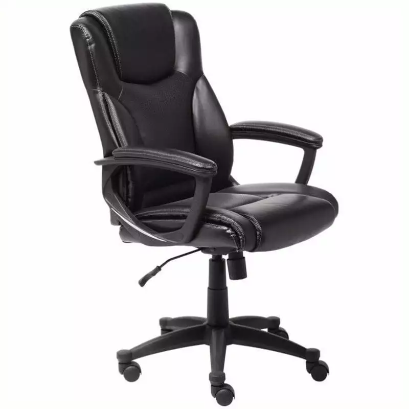 Pemberly Row Adjustable Height Modern Faux Leather Office Chair Black