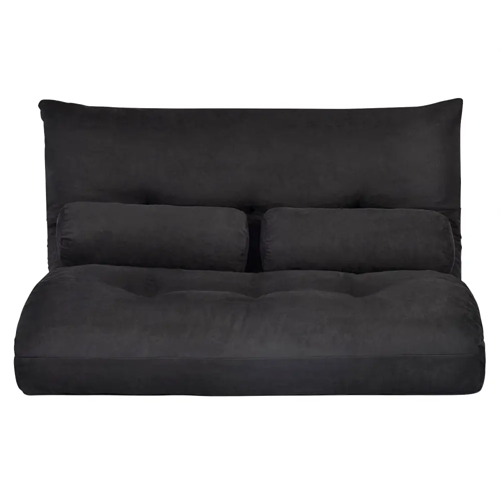 HQIT 3 1 Versatile Lazy Sofa Adjustable Folding Futon Sofa Two Pillows Living Room Office or Small Apartment Black