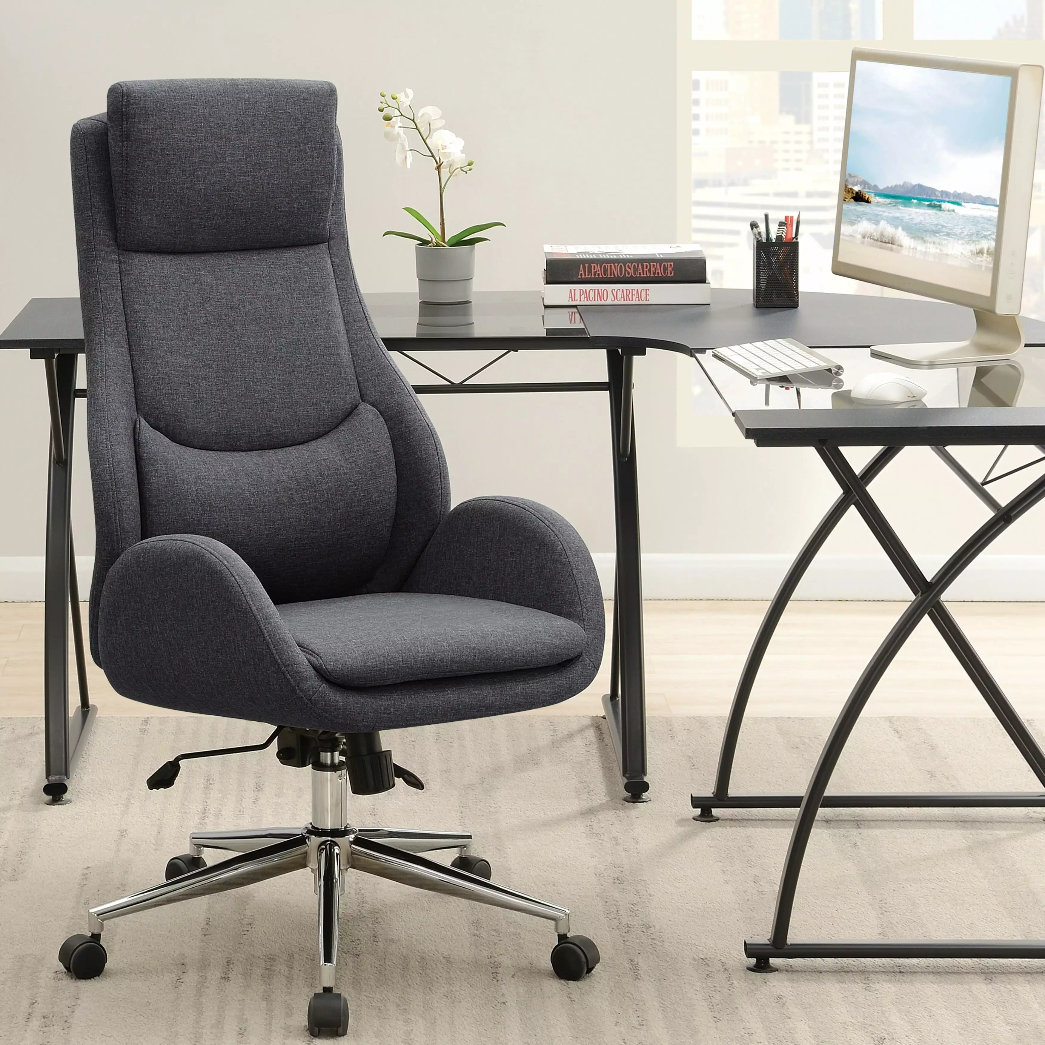 Line Furniture Modern High Back Executive Adjustable Grey Fabric Office Chair