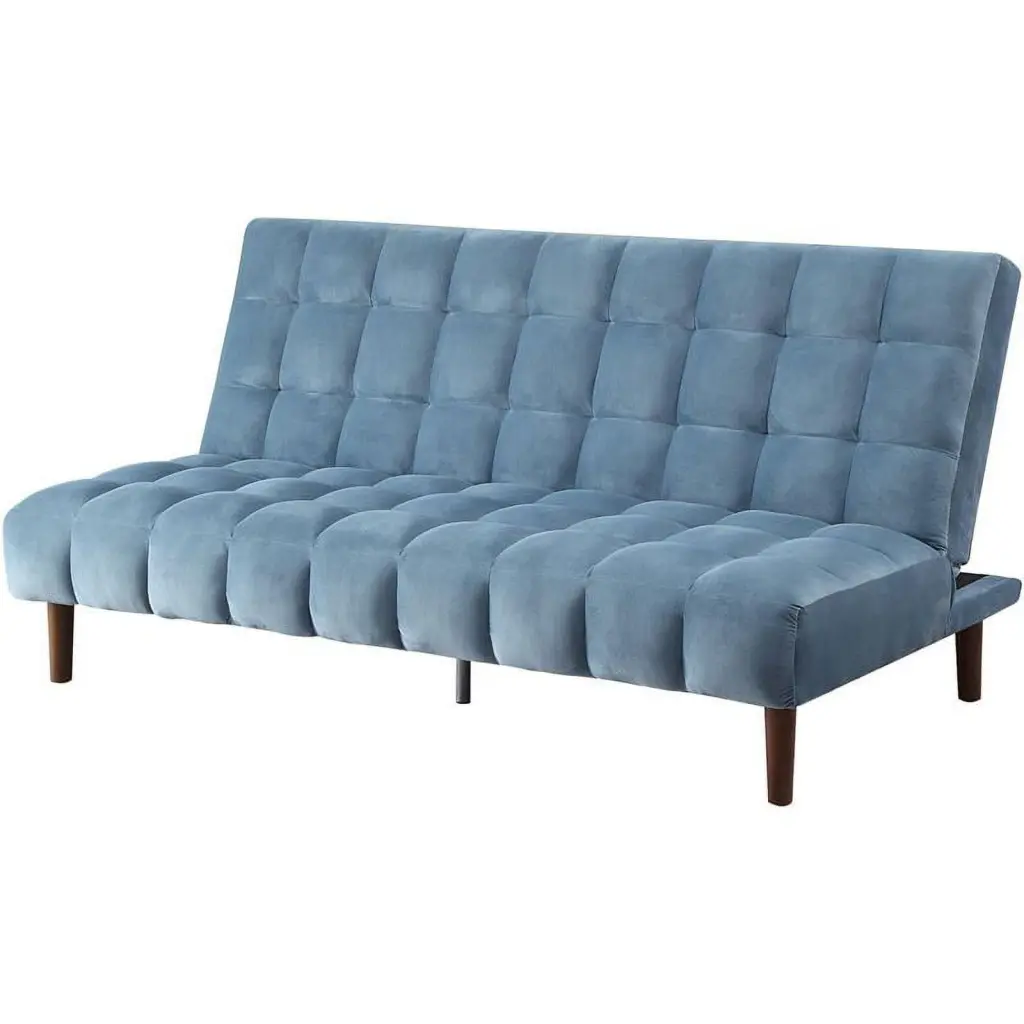 Bowery Hill Modern Adjustable Sofa Teal Velvet Dark Walnut Finish