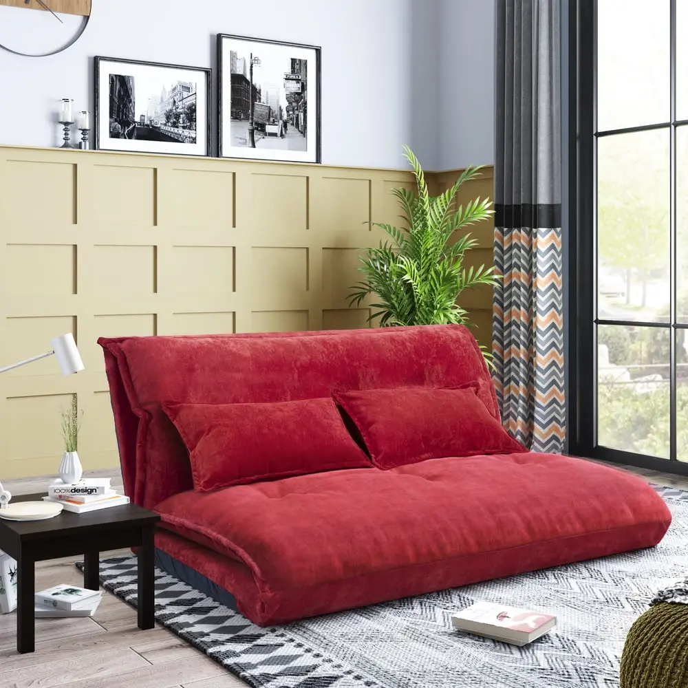 HQIT Adjustable Floor Sofa Bed 2 Pillows and 5 Reclining Positions Bedroom or Living Room