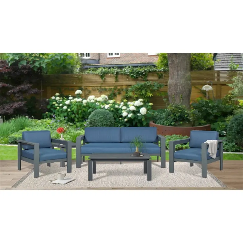 Sardinia Aluminum Frame Outdoor 74 Loveseat Sofa Blue Cushions - Garden Seating Crafters and Weavers