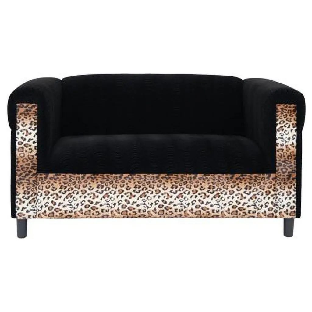 72 Black Leopard Microsuede Love Seat Sofa Bold Living Room Furniture Fancy Fixtures