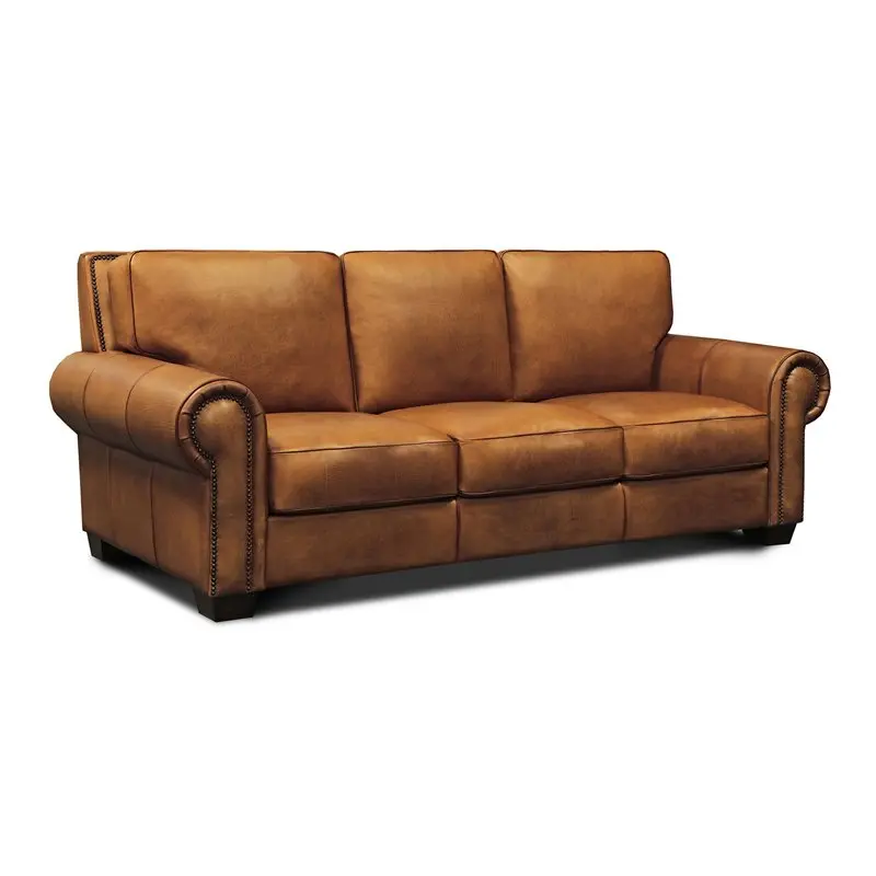 Pemberly Row Top Grain Hand Antiqued Leather Sofa Tan Brown