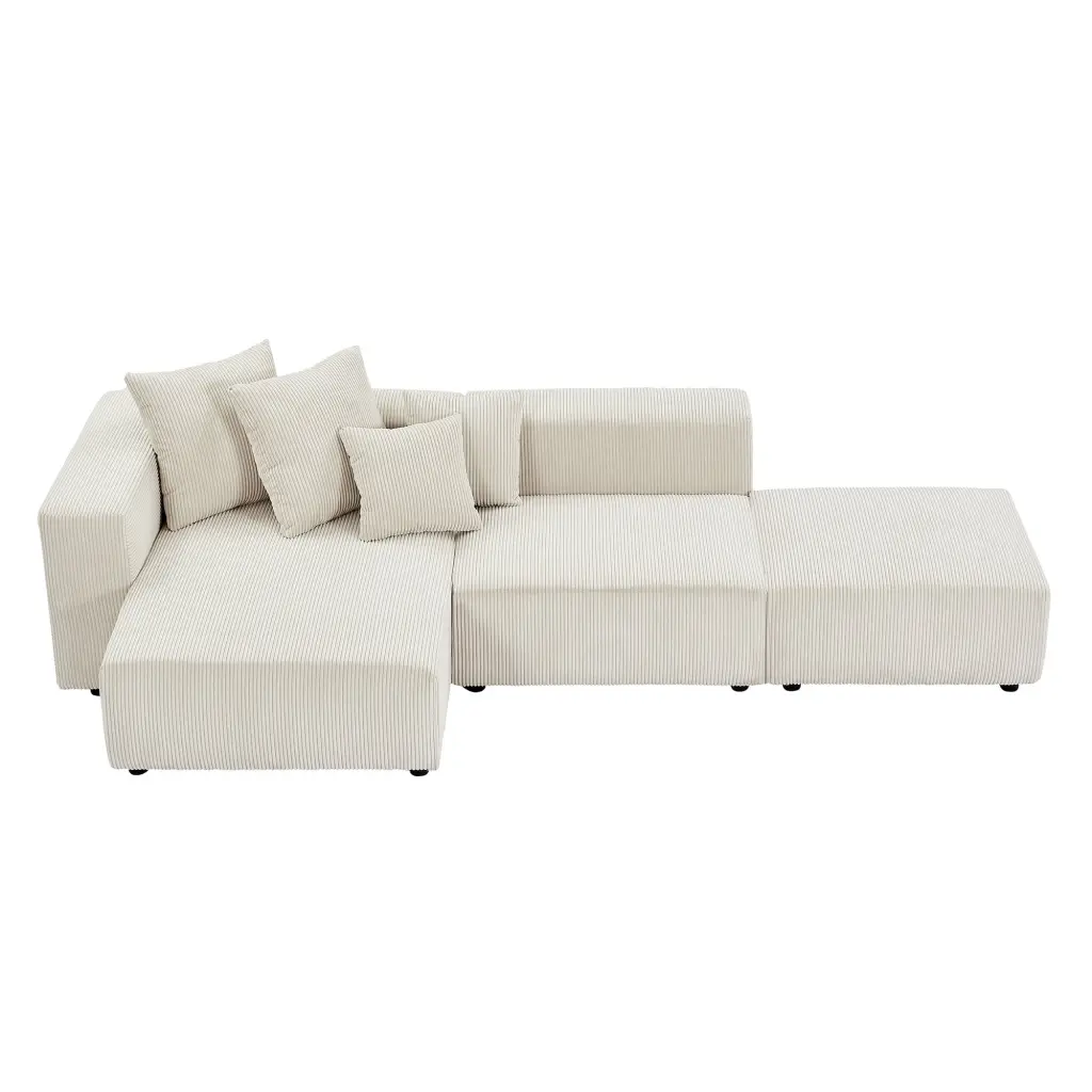 DeeHome Soft Corduroy Sectional Sofa Small L-Shaped Chaise Couch Beige