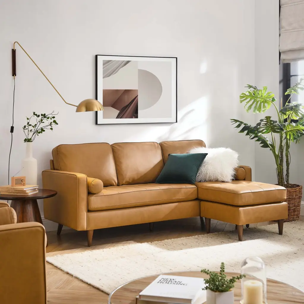 Modway Valour 78 Leather Apartment Sectional Sofa Tan