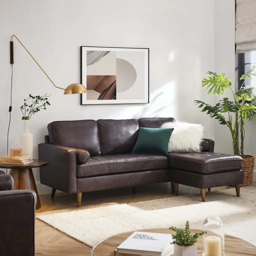 Modway Valour 78 Leather Apartment Sectional Sofa Brown
