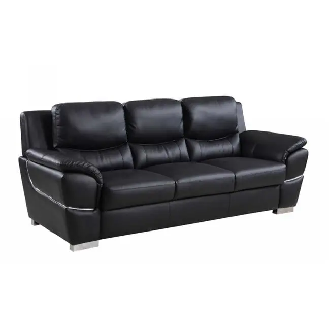 Home Roots Chic Leather Sofa Black 37 Inch Compact Modern Design MEWE