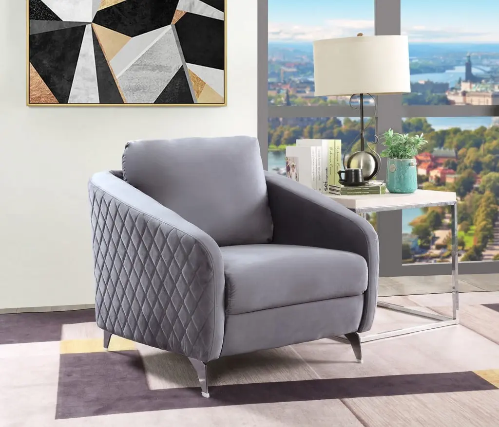 CoSoTower Velvet Fabric Accent Armchair Diamond Stitching and Chrome Metal Legs