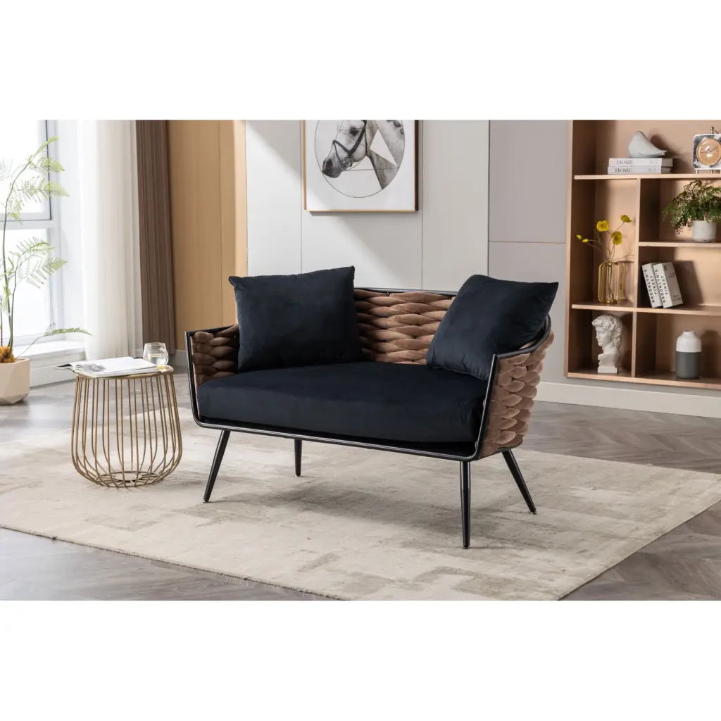 Chic Black Velvet Accent Chair Modern Upholstered Armsofa Tufted Sofa Strong Metal Frame Living Room Bedroom Office Ponnky