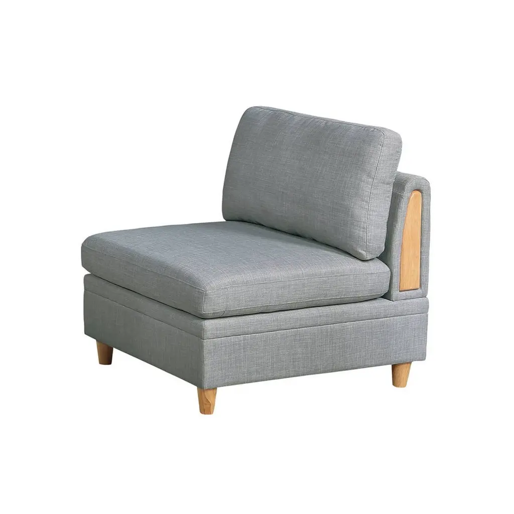 Benjara Gimy 37 Inch Modular Armless Sofa Chair Light Gray Dorris Fabric Wood