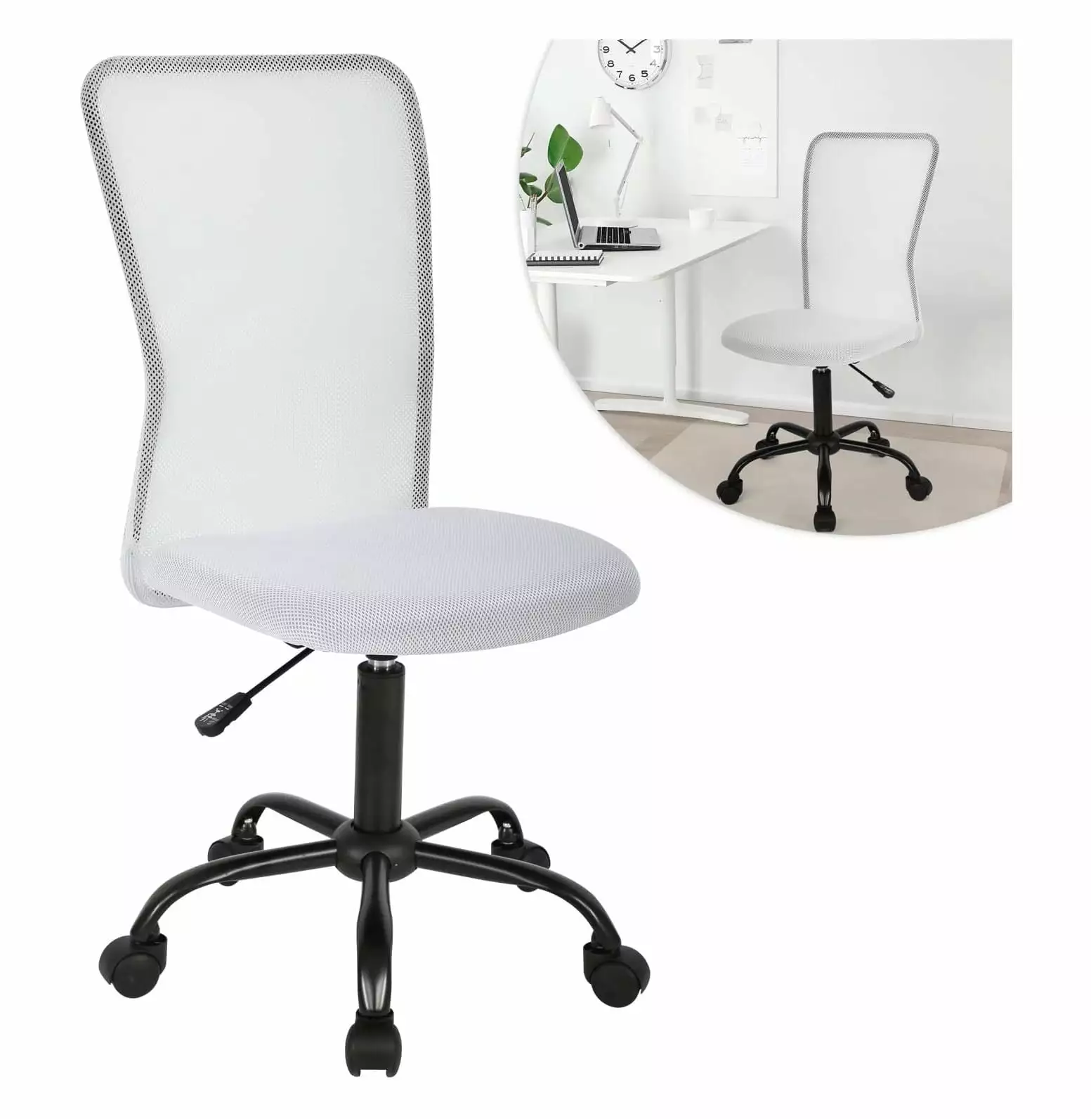 Armless Office Chair Ergonomic Desk Chair Mesh Computer Chair Lumbar Support White CodYinFI
