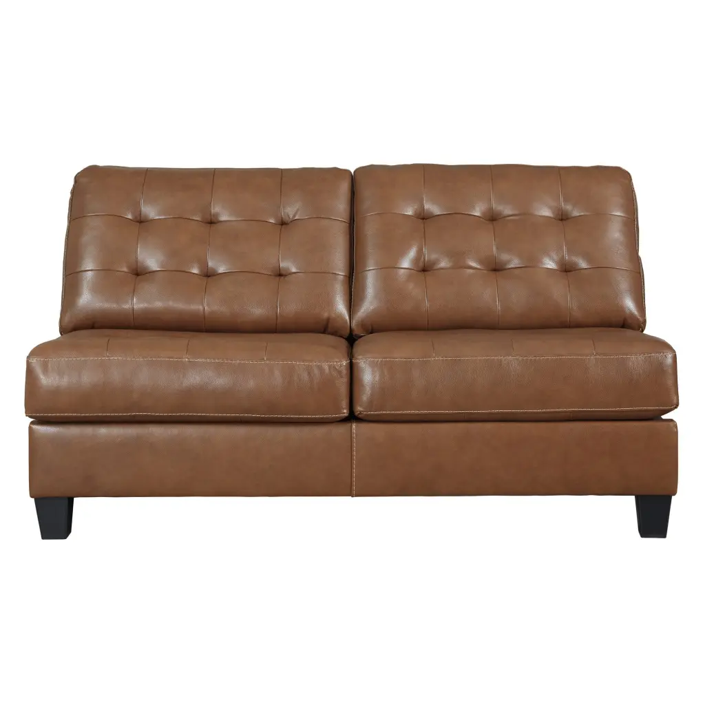 Armless Brown Leatherette Tufted Back Loveseat Space Saving Benzara